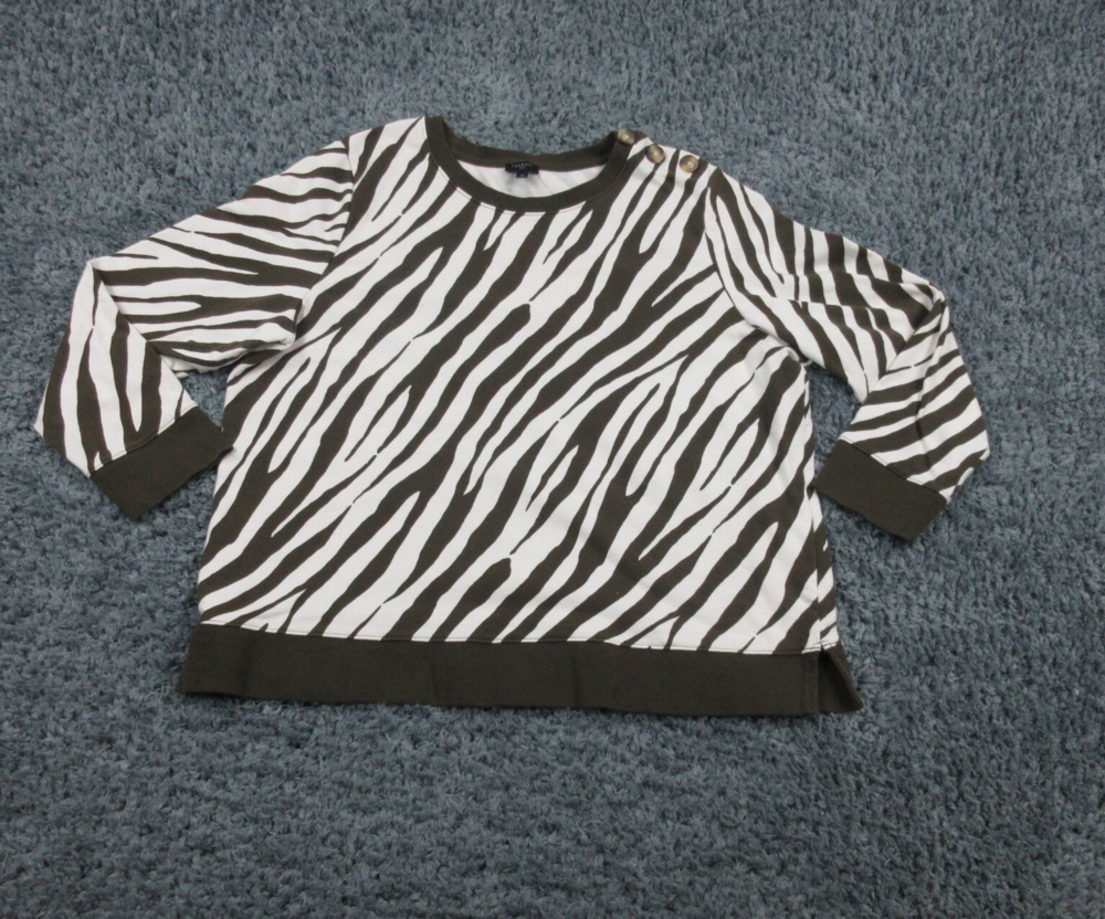 Talbots Shirt Womens 2X White Brown Animal Stripe 3/4 Sleeve Pullover Top